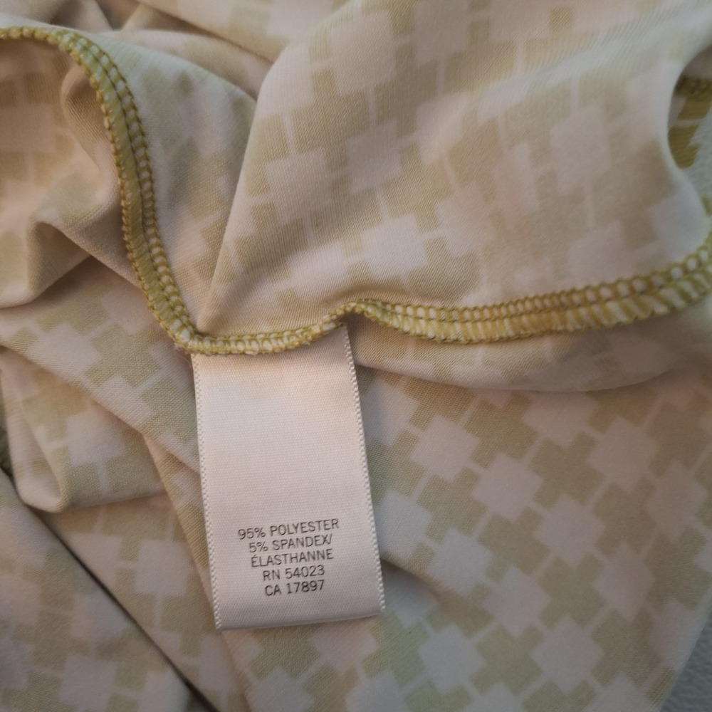 3/$15 Banana Republic XS Yellow Green Geometric Tie Neck V-Neck Blouse - Picture 5 of 7